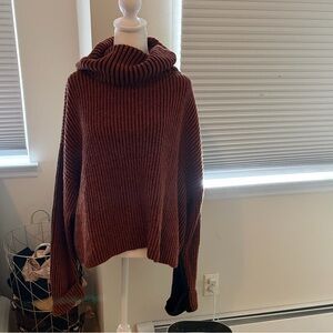 Topshop Ribbed Brown Cowl Neck Sweater